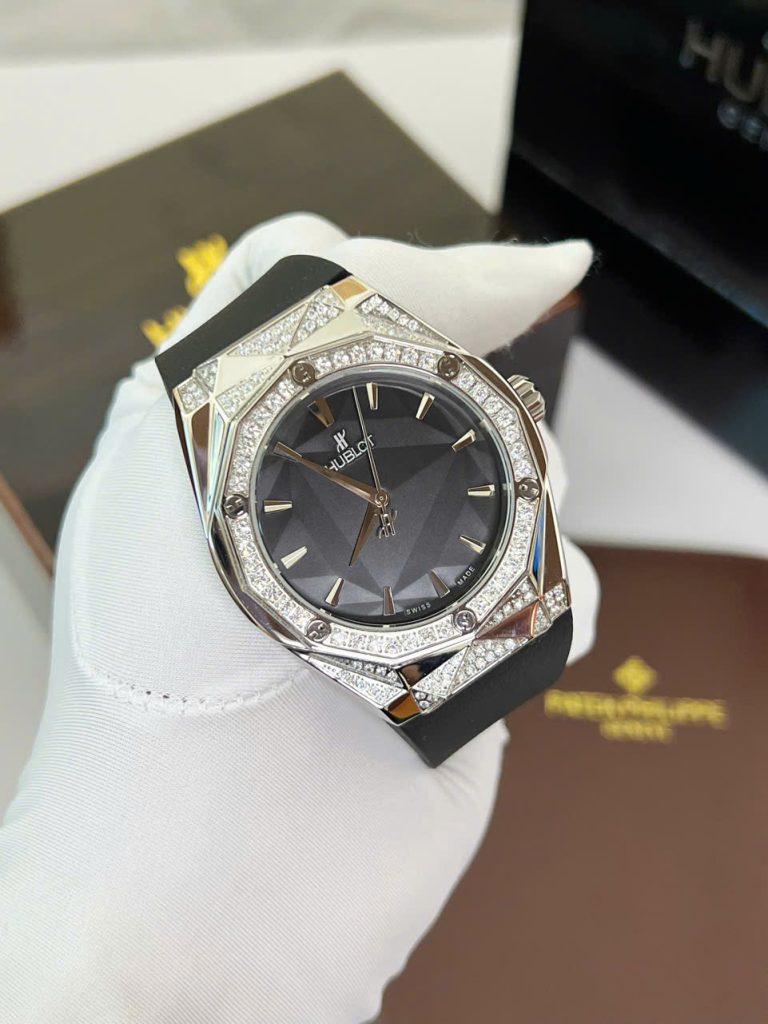 Đồng Hồ Hublot Orlinski Nam Đính Đá Dây Cao Su Màu Đen Máy Cơ Nhật 44mm (1)