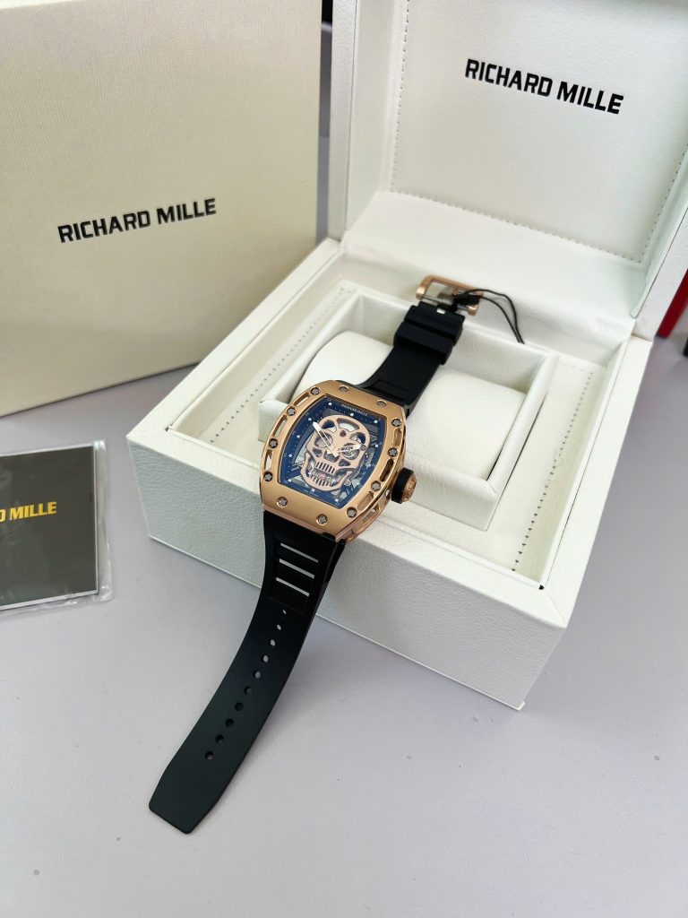 Đồng Hồ Nam Richard Mille RM052 Vàng Hồng Super Fake Họa Tiết Đầu Lâu 42mm (9)