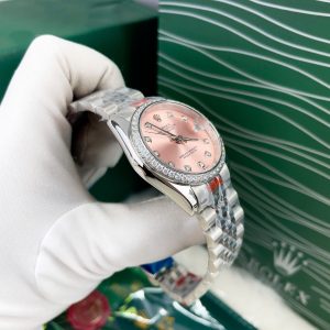 Đồng Hồ Nữ Rolex Fake Cao Cấp Máy Nhật Mặt Hồng Đính Đá DateJust 31mm (1)