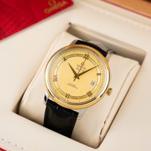 Đồng Hồ Omega De Ville Prestige Replica Cao Cấp Mặt Vàng Dây Da 39 (9)