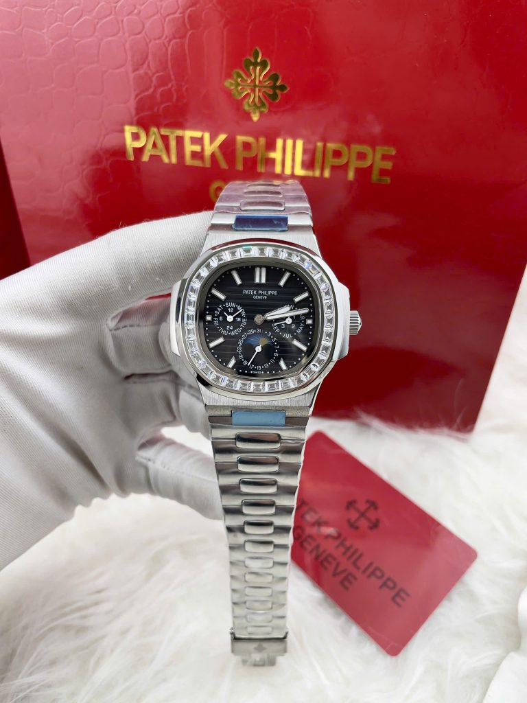 Đồng Hồ Patek Philippe Automatic Nhật Mặt Số Đen Đính Đá Nautilus 5740 40mm (3)