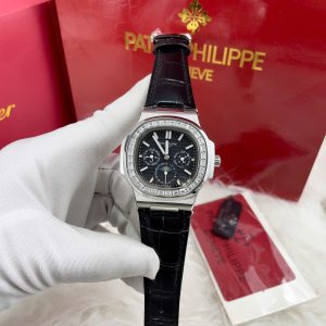 Đồng Hồ Patek Philippe Fake Máy Nhật Nam Đính Đá Màu Đen 40mm (3)