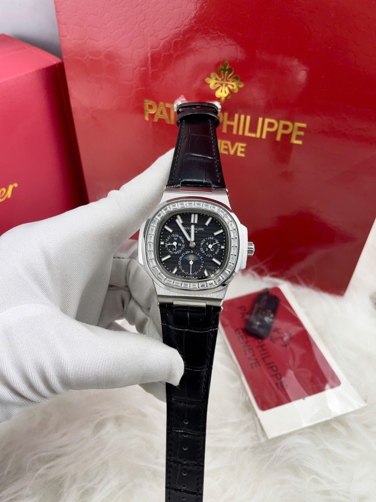 Đồng Hồ Patek Philippe Fake Máy Nhật Nam Đính Đá Màu Đen 40mm (3)