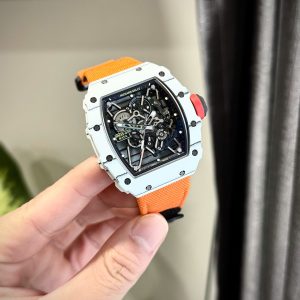 Đồng Hồ Richard Mille RM35-01 Vỏ Carbon Trắng Dây Vải Màu Cam Xưởng BBR (6)