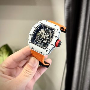 Đồng Hồ Richard Mille RM35-01 Vỏ Carbon Trắng Dây Vải Màu Cam Xưởng BBR (6)