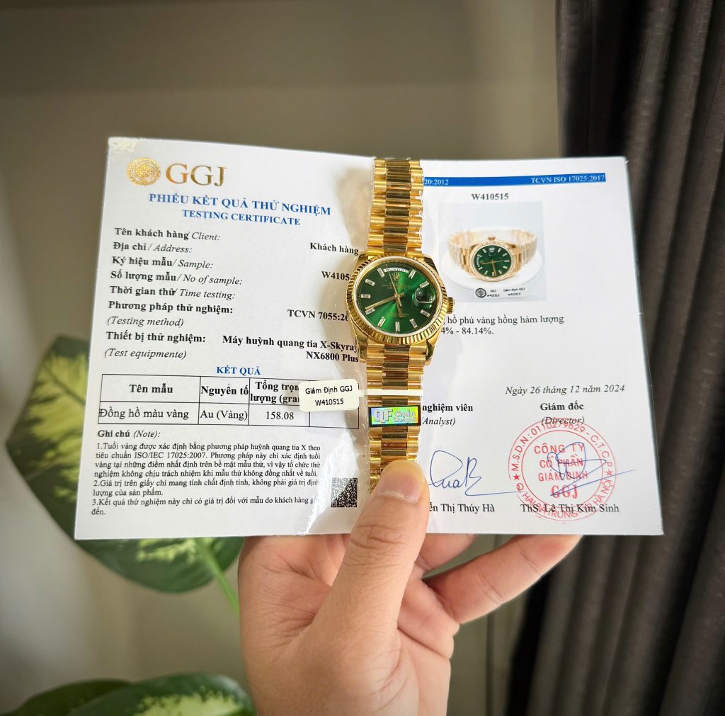 Đồng Hồ Rolex Chế Tác Phủ Vàng Thật Day-Date 128238-0130 Mặt Xanh Lá QF 40mm (8)