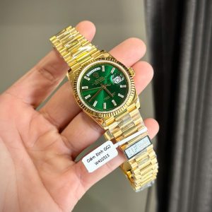 Đồng Hồ Rolex Chế Tác Phủ Vàng Thật Day-Date 128238-0130 Mặt Xanh Lá QF 40mm (8)