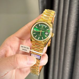 Đồng Hồ Rolex Chế Tác Phủ Vàng Thật Day-Date 128238-0130 Mặt Xanh Lá QF 40mm (8)