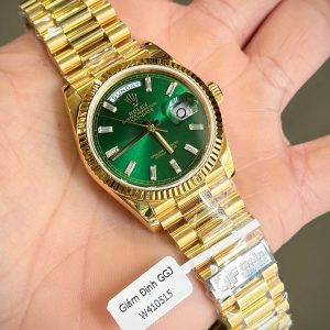 Đồng Hồ Rolex Chế Tác Phủ Vàng Thật Day-Date 128238-0130 Mặt Xanh Lá QF 40mm (8)