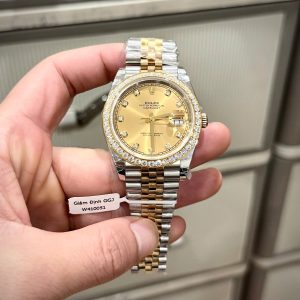 Đồng Hồ Rolex DateJust Chế Tác Hong Kong Phủ Vàng Thật Đính Đá Moissanite 41mm (5)