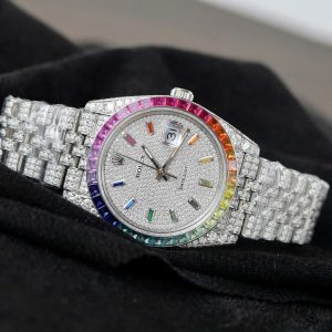 Đồng Hồ Rolex DateJust Rainbow Đính Đá Moissanite Hong Kong Chế Tác 41mm (4)