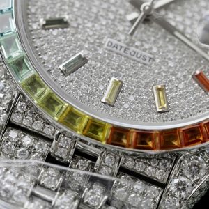 Đồng Hồ Rolex DateJust Rainbow Đính Đá Moissanite Hong Kong Chế Tác 41mm (4)