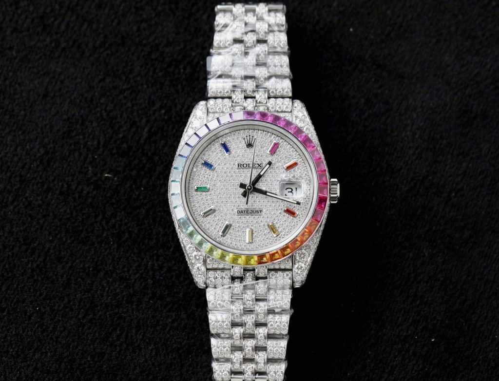 Đồng Hồ Rolex DateJust Rainbow Đính Đá Moissanite Hong Kong Chế Tác 41mm (4)