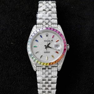 Đồng Hồ Rolex DateJust Rainbow Đính Đá Moissanite Hong Kong Chế Tác 41mm (4)