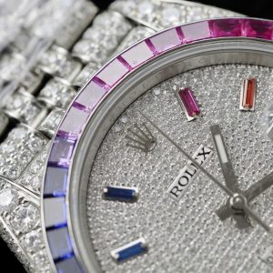 Đồng Hồ Rolex DateJust Rainbow Đính Đá Moissanite Hong Kong Chế Tác 41mm (4)