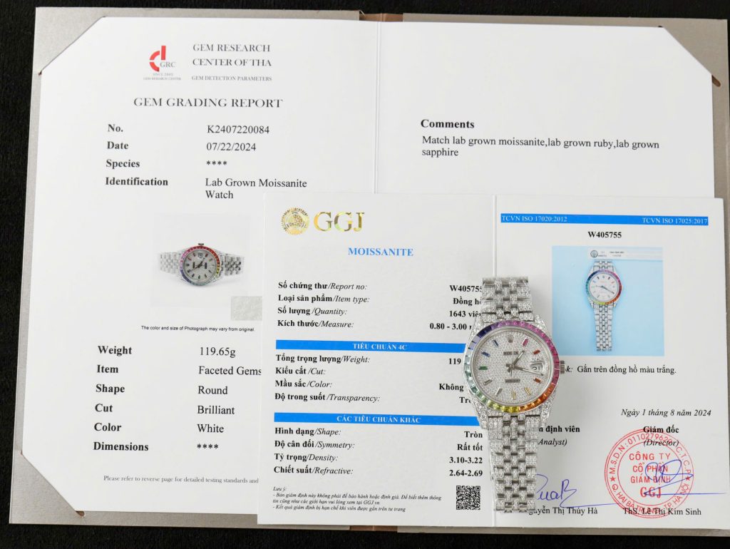 Đồng Hồ Rolex DateJust Rainbow Đính Đá Moissanite Hong Kong Chế Tác 41mm (4)