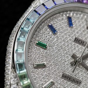 Đồng Hồ Rolex DateJust Rainbow Đính Đá Moissanite Hong Kong Chế Tác 41mm (4)