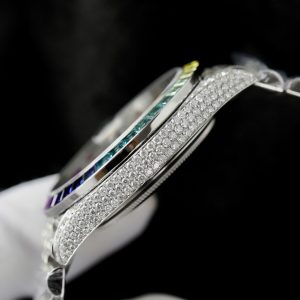Đồng Hồ Rolex DateJust Rainbow Đính Đá Moissanite Hong Kong Chế Tác 41mm (4)