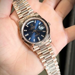 Đồng Hồ Rolex Day-Date Phủ Vàng Hồng 18K Nặng 186 Grams Mặt Xanh Blue Xưởng QF 40mm (6)