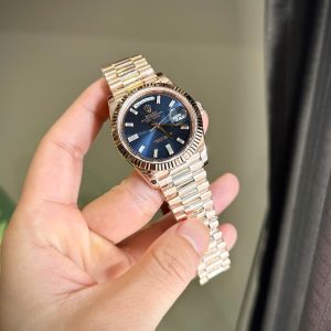 Đồng Hồ Rolex Day-Date Phủ Vàng Hồng 18K Nặng 186 Grams Mặt Xanh Blue Xưởng QF 40mm (6)