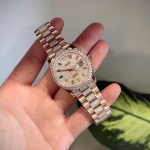 Đồng Hồ Rolex Day-Date Phủ Vàng Hồng Đính Moissanite Hong Kong Xưởng GM 36mm (5)