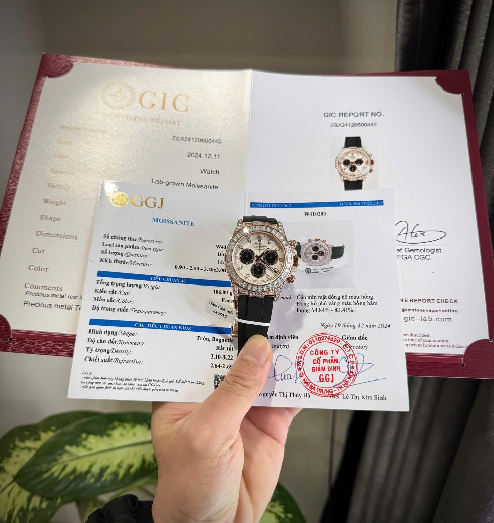 Đồng Hồ Rolex Daytona Chế Tác Mặt Thiên Thạch Phủ Vàng 18K Đính Đá Moissanite 40mm