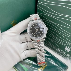 Đồng Hồ Rolex Fake Máy Automatic Nhật DateJust Mặt Đen Đính Đá 38-41mm (1)