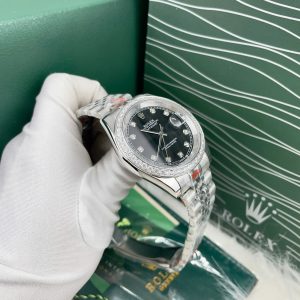 Đồng Hồ Rolex Fake Máy Automatic Nhật DateJust Mặt Đen Đính Đá 38-41mm (1)
