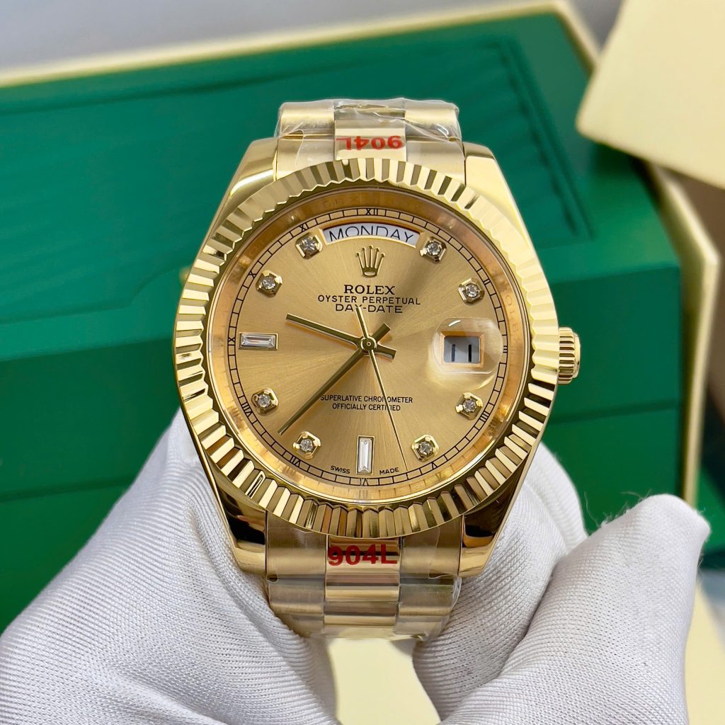 Đồng Hồ Rolex Fake Máy Cơ Nhật Automatic Day-Date Vàng Vàng 40mm (7)