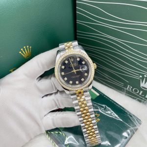 Đồng Hồ Rolex Fake Máy Cơ Nhật DateJust Mặt Đen Đính Đá 38-41mm (1)