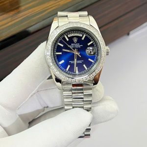 Đồng Hồ Rolex Fake Máy Cơ Nhật Mặt Xanh Dương Đính Đá DateJust 41mm