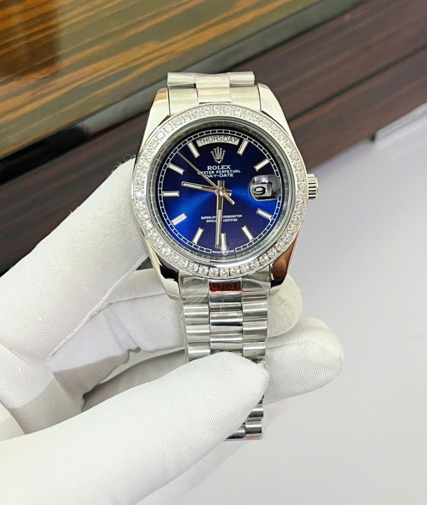 Đồng Hồ Rolex Fake Máy Cơ Nhật Mặt Xanh Dương Đính Đá DateJust 41mm