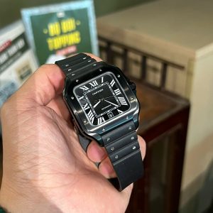 Đồng Hồ Cartier Santos Gốm Đen Dây Cao Su Replica Xưởng BV (9)