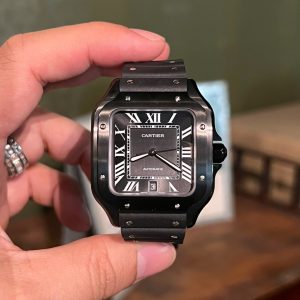 Đồng Hồ Cartier Santos Gốm Đen Dây Cao Su Replica Xưởng BV (9)