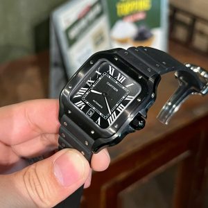 Đồng Hồ Cartier Santos Gốm Đen Dây Cao Su Replica Xưởng BV (9)