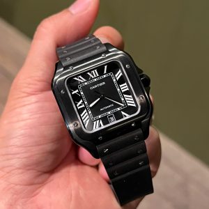 Đồng Hồ Cartier Santos Gốm Đen Dây Cao Su Replica Xưởng BV (9)