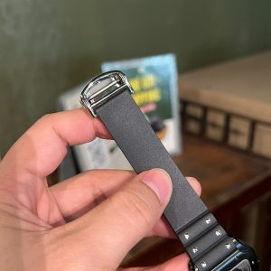 Đồng Hồ Cartier Santos Gốm Đen Dây Cao Su Replica Xưởng BV (9)