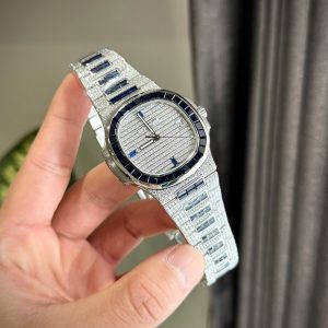 Đồng Hồ Patek Philippe Nautilus 5719 Đính Full Đá Moissanite Viền Sapphire Nhân Tạo 40mm (7)