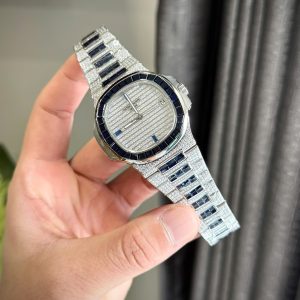 Đồng Hồ Patek Philippe Nautilus 5719 Đính Full Đá Moissanite Viền Sapphire Nhân Tạo 40mm (7)