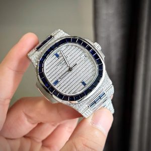 Đồng Hồ Patek Philippe Nautilus 5719 Đính Full Đá Moissanite Viền Sapphire Nhân Tạo 40mm (7)