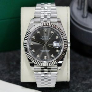 Đồng Hồ Rolex DateJust 126334 Fake 11 Mặt Xám Cọc Số Đính Đá 41mm (1)