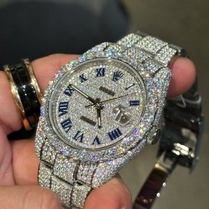 Đồng Hồ Rolex DateJust Đính Full Đá Moissanite Chế Tác Hong Kong 41mm (10)