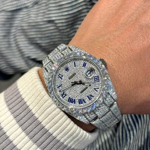 Đồng Hồ Rolex DateJust Đính Full Đá Moissanite Chế Tác Hong Kong 41mm (10)