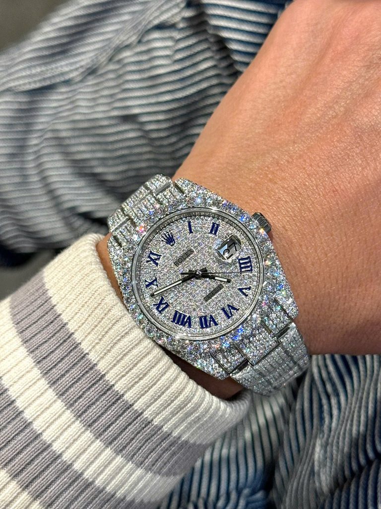 Đồng Hồ Rolex DateJust Đính Full Đá Moissanite Chế Tác Hong Kong 41mm (10)