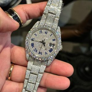 Đồng Hồ Rolex DateJust Đính Full Đá Moissanite Chế Tác Hong Kong 41mm (10)