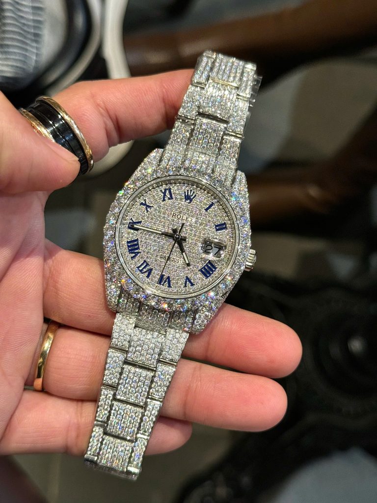 Đồng Hồ Rolex DateJust Đính Full Đá Moissanite Chế Tác Hong Kong 41mm (10)