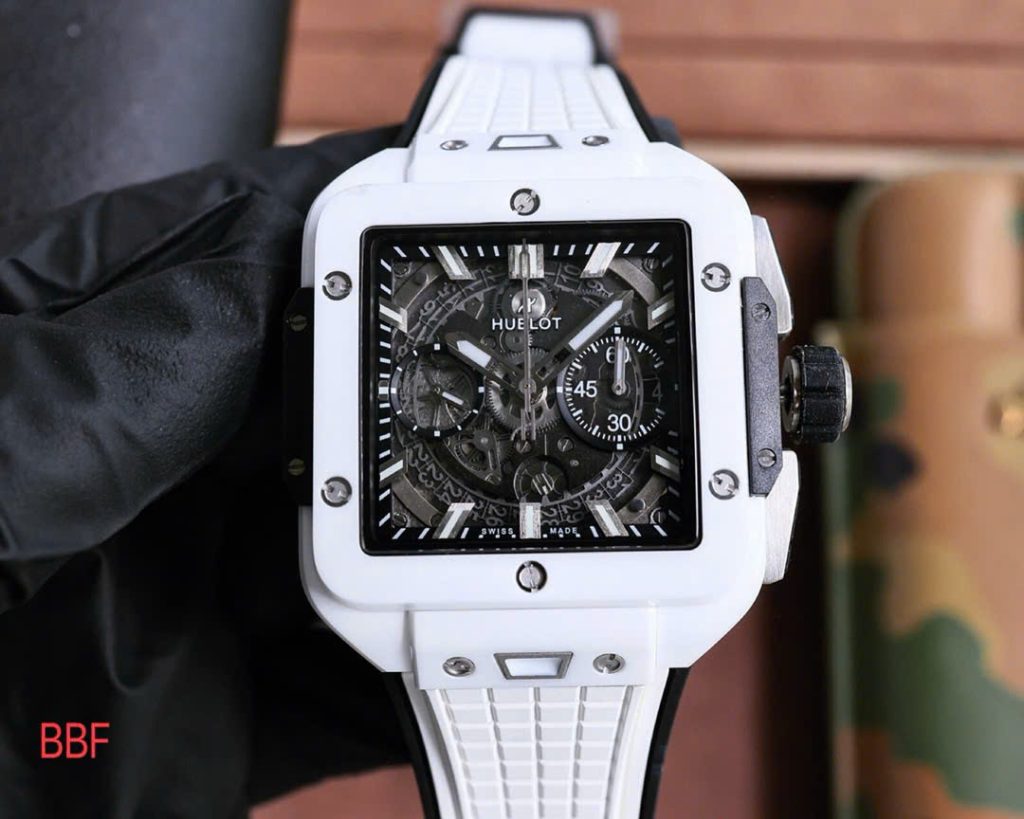 Đồng Hồ Hublot Square Bang Unico Gốm Trắng Replica Nhà Máy BBF 42mm (5)