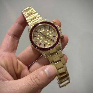 Đồng Hồ Rolex Chế Tác Phủ Vàng 18K Đính Đá Ruby Tổng Hợp & Moissanite 40mm (5)