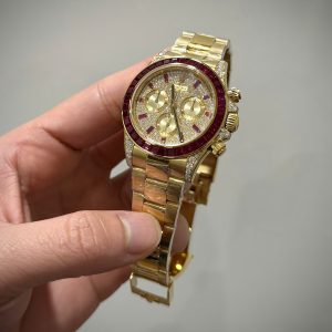 Đồng Hồ Rolex Chế Tác Phủ Vàng 18K Đính Đá Ruby Tổng Hợp & Moissanite 40mm (5)