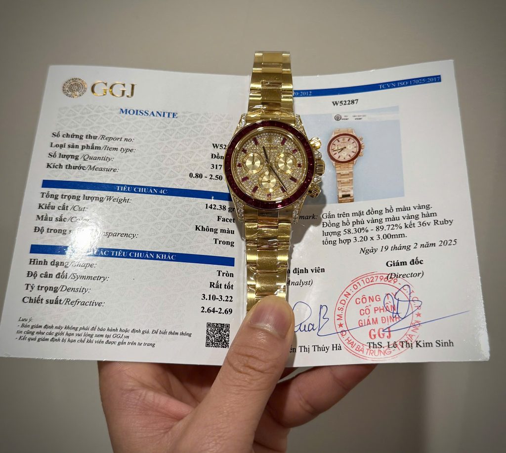 Đồng Hồ Rolex Chế Tác Phủ Vàng 18K Đính Đá Ruby Tổng Hợp & Moissanite 40mm (5)